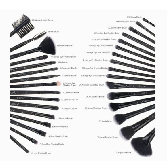 NEW~32 Piece Synthetic Fiber Professional Makeup Brush Set in Black Croco Pouch - Picture 7 of 10